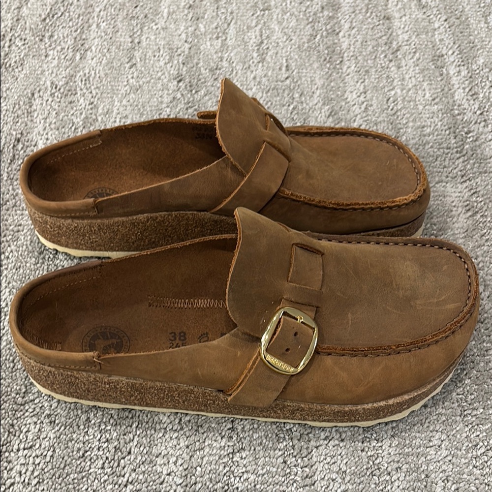 Birkenstock Cognac Buckley Oiled Leather Women's Moccasin Style Clogs